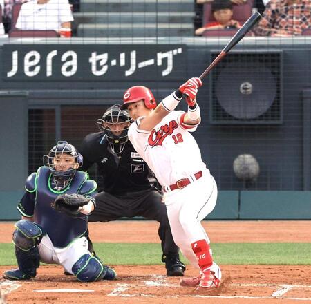 　２回、プロ初安打となる二塁打を放つ佐々木（撮影・市尻達拡）