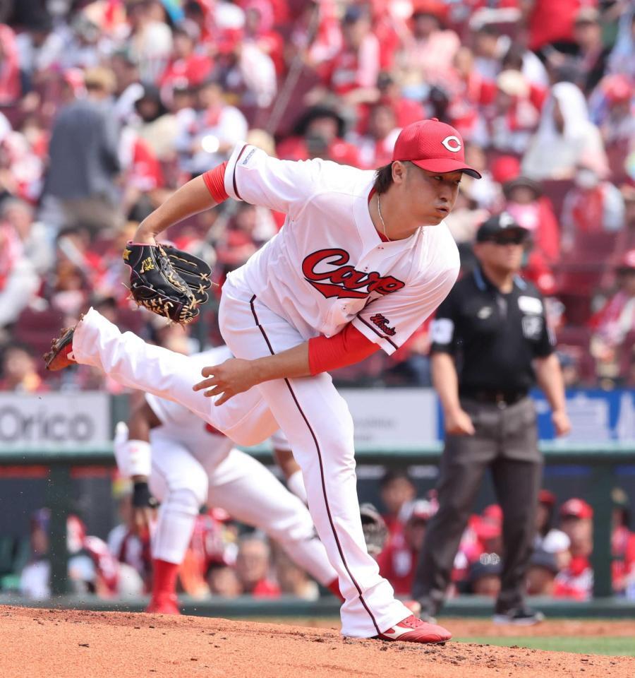 　１１４球と力投する床田