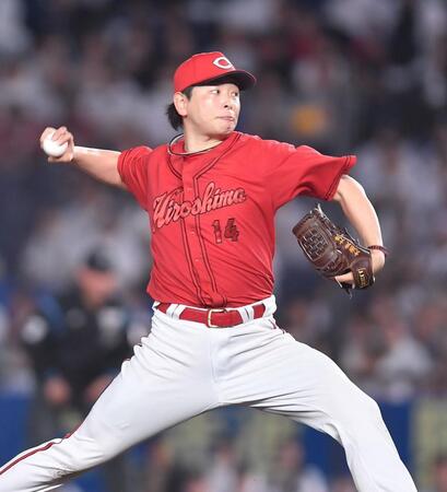 　力投する大瀬良（撮影・開出牧）