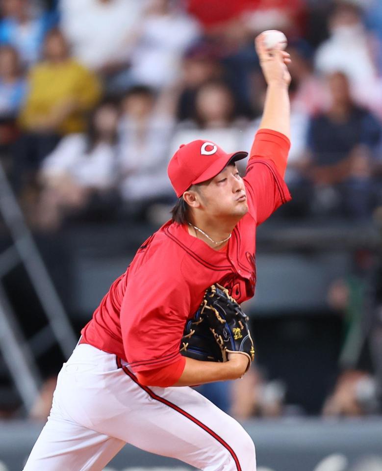 　１回、力投する床田（撮影・中島達哉）