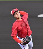 　力投する先発の佐藤柳（撮影・西田忠信）