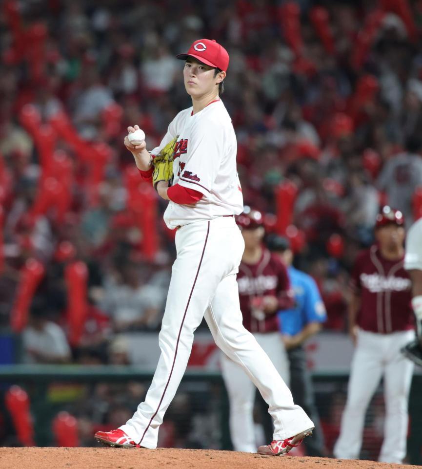 　７回、楽天打線の連打を浴び、厳しい表情の森下（撮影・坂部計介）