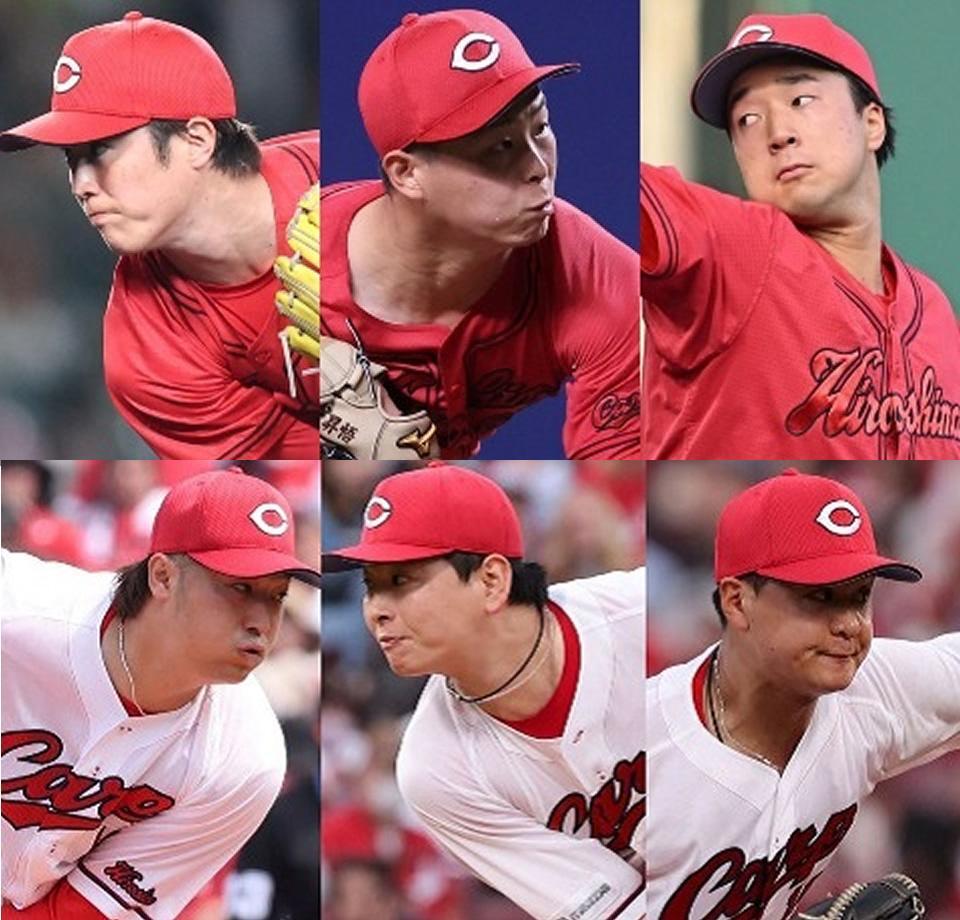 　（上段左から）森下、玉村、佐藤柳、（下段左から）床田、大瀬良、森