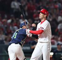 　９回、空振り三振に倒れる秋山（撮影・市尻達拡）