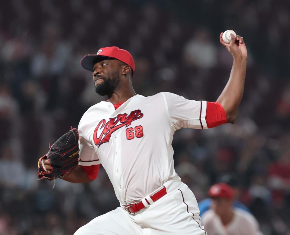 １回無失点で、６セーブ目を挙げたテイラー・ハーン（撮影・市尻達拡）