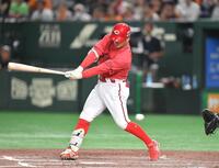 　６回、空振り三振に倒れた田中（撮影・開出牧）