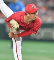 　４回、坂本を空振り三振に仕留める玉村（撮影・開出牧）