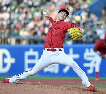 　ヤクルト打線に立ち向かう森下（撮影・佐藤厚）