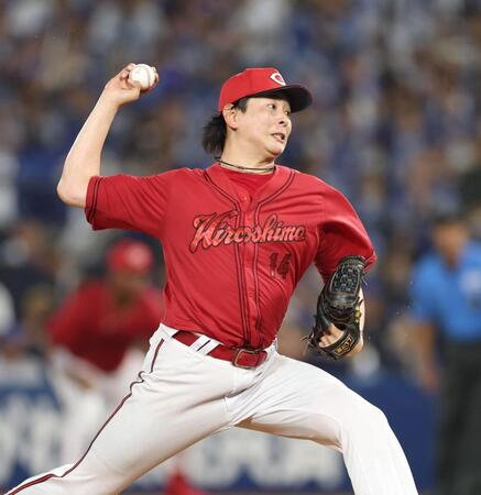 　力投する大瀬良（撮影・金田祐二）