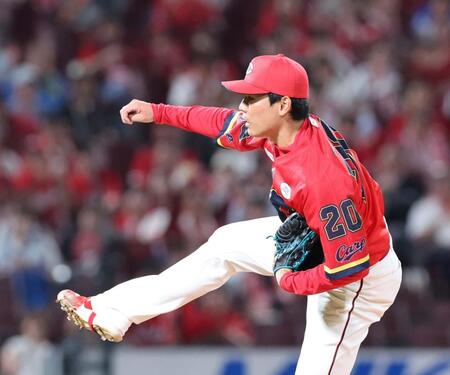 　１回無失点と好投する栗林（撮影・市尻達拡）