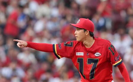 　２回、山本を見逃し三振に斬り、指さす常広（撮影・市尻達拡）