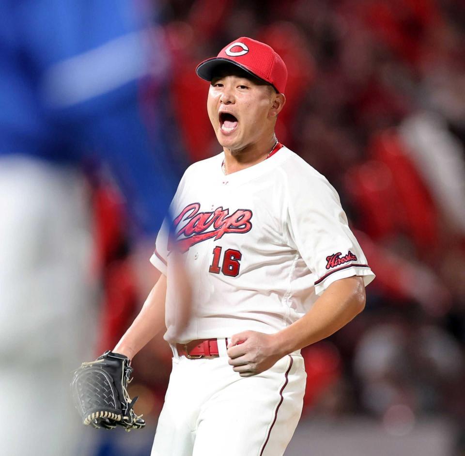 　７回、山本を三振に仕留め、ほえる森（撮影・市尻達拡）