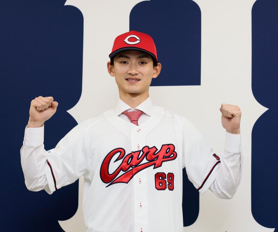 　現役ドラフトで加入し、活躍を誓う辰見（撮影・市尻達拡）