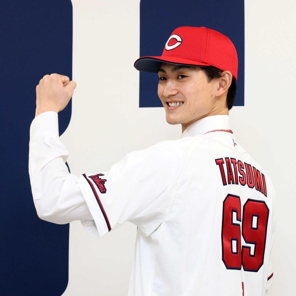 　現役ドラフトで加入し、活躍を誓う辰見（撮影・市尻達拡）