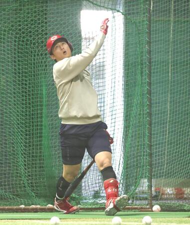 打撃練習で快音を響かせる佐々木（撮影・北村雅宏）