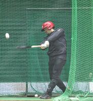 打撃練習する末包（撮影・北村雅宏）