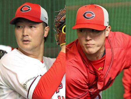 広島・床田（左）、森下