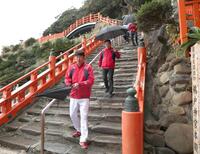 鵜戸神宮に参拝する広島・新井貴浩監督（手前）＝撮影・北村雅宏