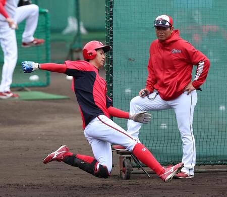 走塁練習する西川（撮影・北村雅宏）