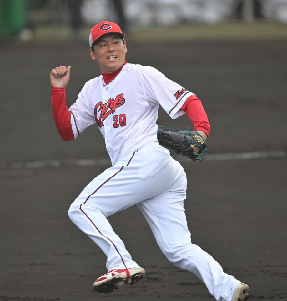 シート打撃で好投を見せた栗林（撮影・飯室逸平）