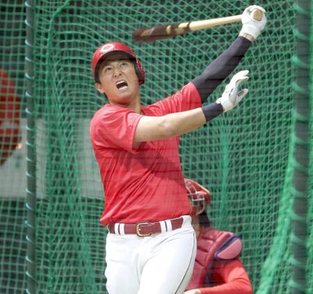 打撃練習で快音を響かせる佐々木（撮影・北村雅宏）