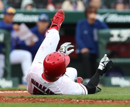 ６回、自打球を当て痛がる平川（撮影・北村雅宏）