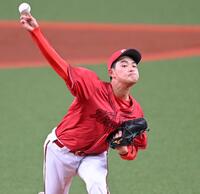 力投する先発の岡本（撮影・飯室逸平）
