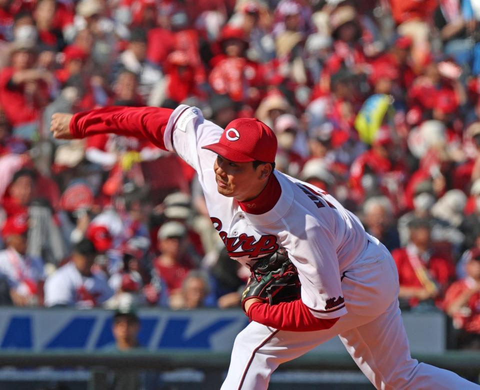 先発し力投する栗林（撮影・北村雅宏）