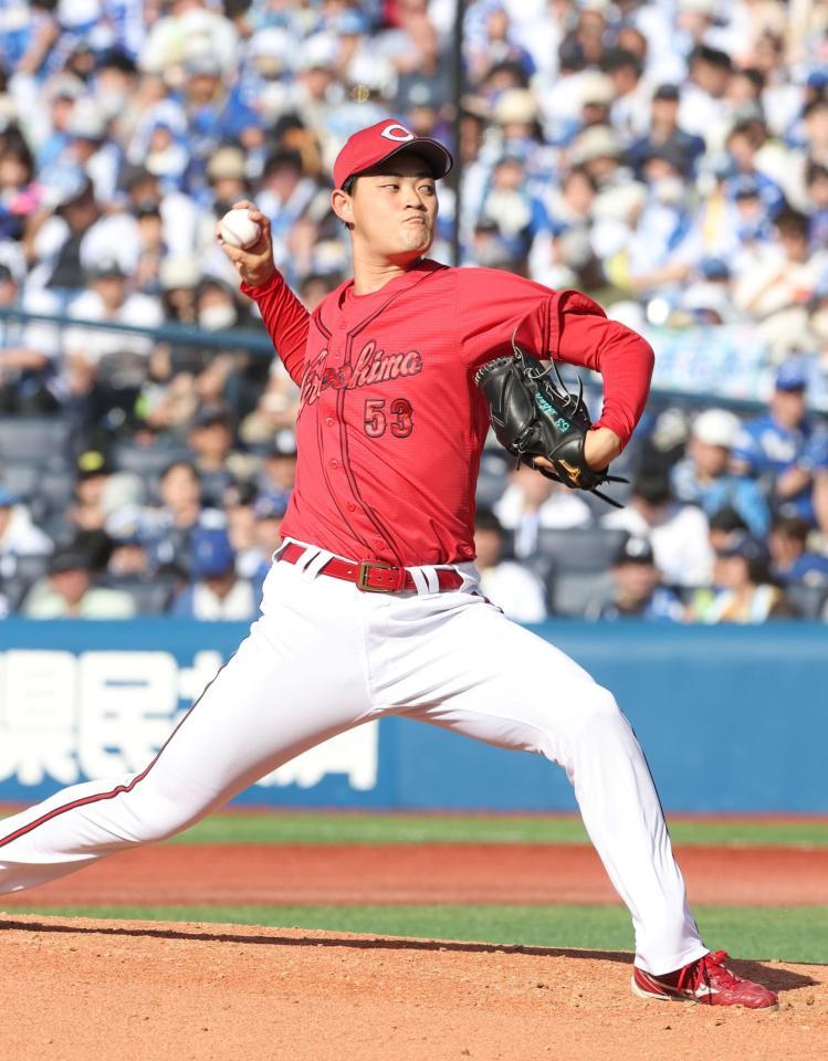 力投する岡本（撮影・石井剣太郎）