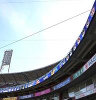 ポケットモンスターのキャラクターがデザインされたマツダスタジアム（撮影・北村雅宏）