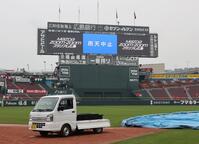 雨天試合中止を表示する電光掲示板