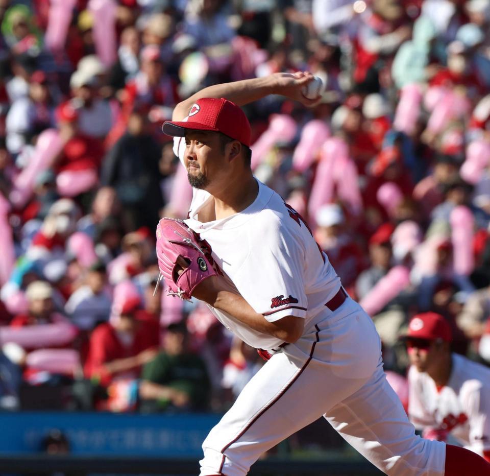 ９回から登板する中崎（撮影・北村雅宏）
