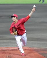 巨人打線を相手に力投する床田（撮影・立川洋一郎）
