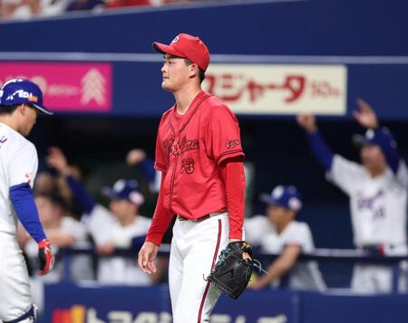 １回、鵜飼に適時打を浴びた岡本（撮影・北村雅宏）