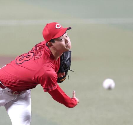 粘り強く投げ込む岡本（撮影・北村雅宏）