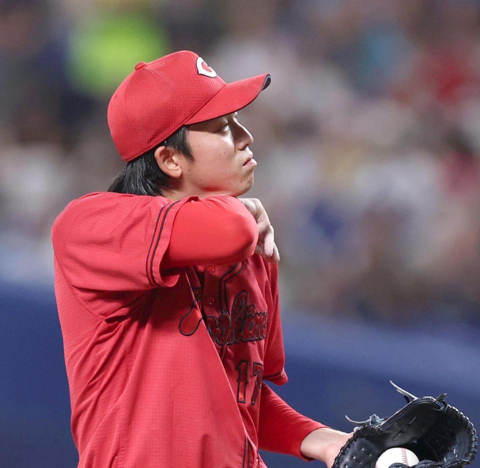 ７回、岡林に適時打を浴びた常広（撮影・北村雅宏）