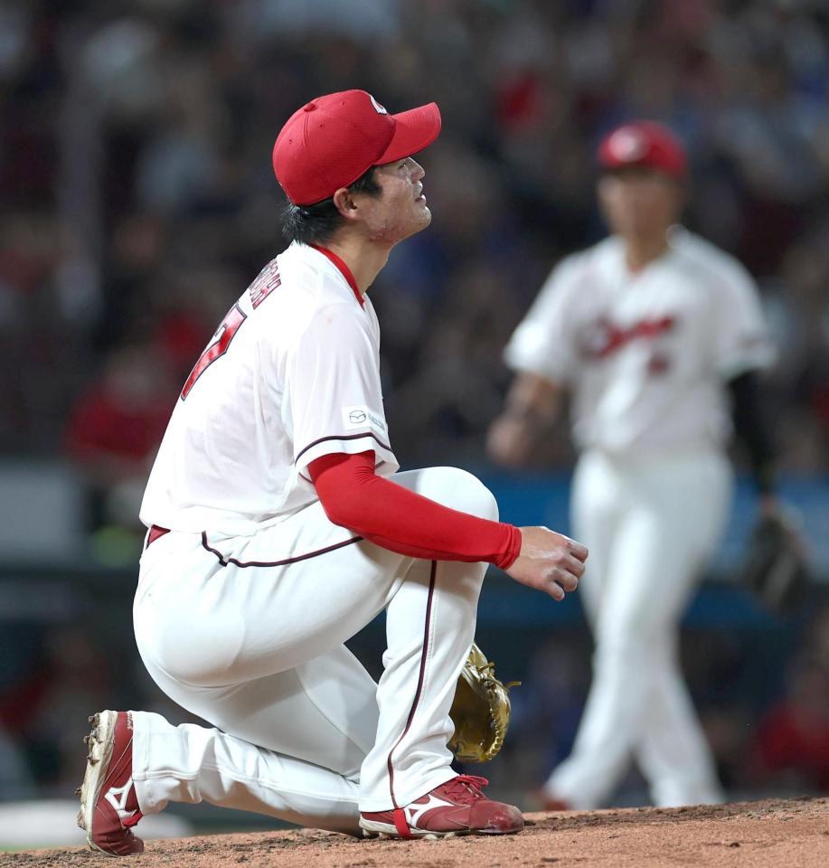 ５回、松尾に勝ち越しとなる押し出し四球を与えた斉藤優（撮影・北村雅宏）