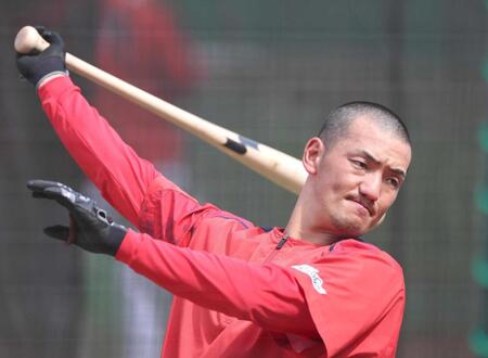 　打撃練習する矢野、試合前に抹消となった（撮影・北村雅宏）