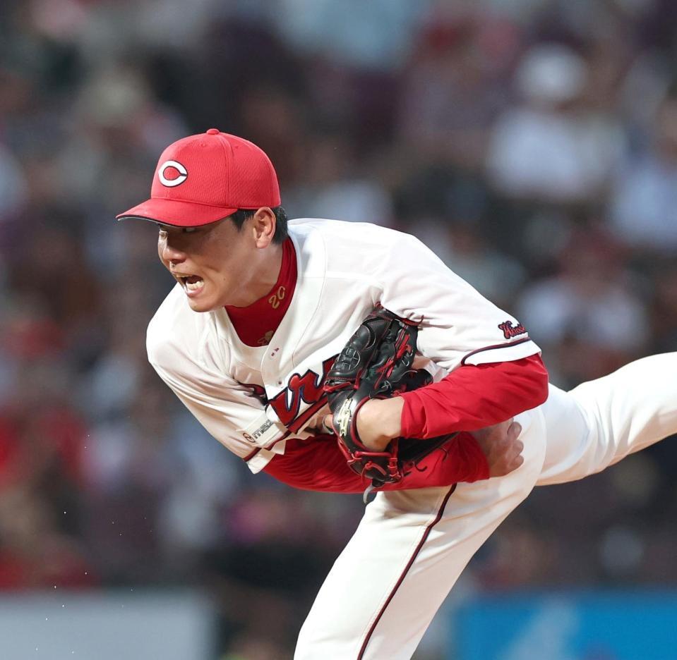 先発し力投する栗林（撮影・北村雅宏）