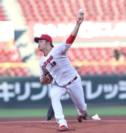 中日打線相手に力投する床田（撮影・北村雅宏）