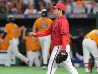 ６回、中山に２点適時打を浴びた松本（撮影・佐々木彰尚）