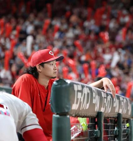 ７回攻撃前、ベンチからグラウンドを見る鈴木（撮影・北村雅宏）