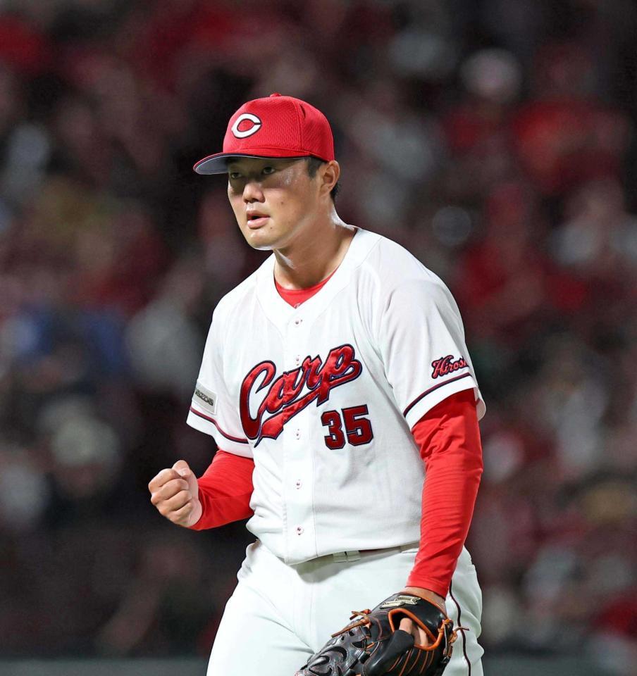 ９回、無失点で切り抜け、拳を握る工藤（撮影・北村雅宏）