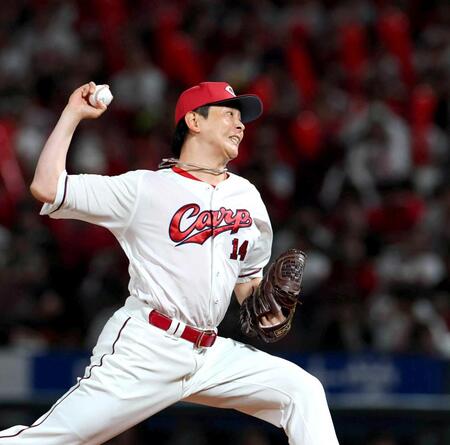 ７回途中から登板する大瀬良（撮影・北村雅宏）