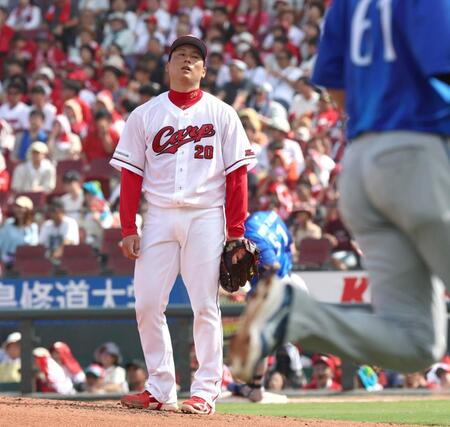 ３回、宮崎に２ランを浴びた栗林（撮影・北村雅宏）