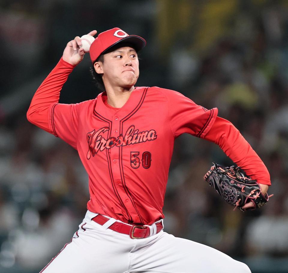 ７回、阪神打線を無失点に抑える杉田健（撮影・田中太一）