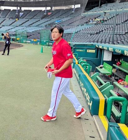 １軍に合流した末包(撮影・畠山賢大）