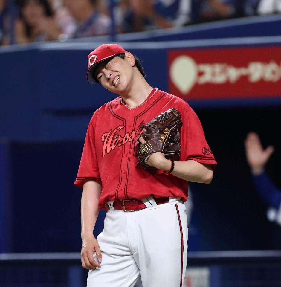 ８回、福永に２点適時二塁打を浴びた大瀬良（撮影・北村雅宏）