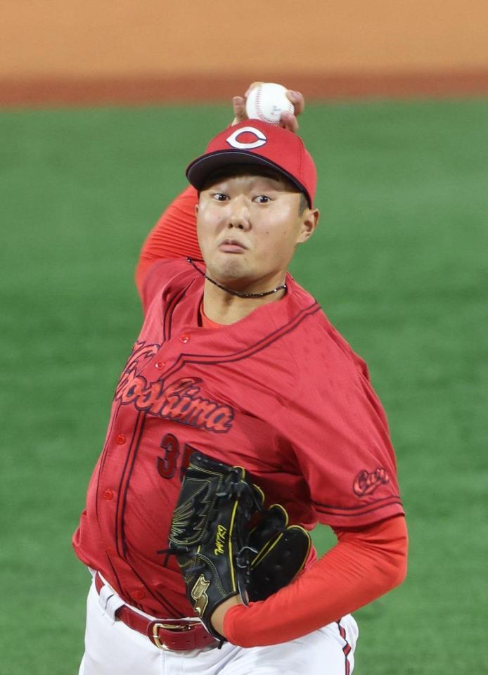 プロ入り初先発の広島・工藤泰己＝横浜（撮影・佐々木彰尚）