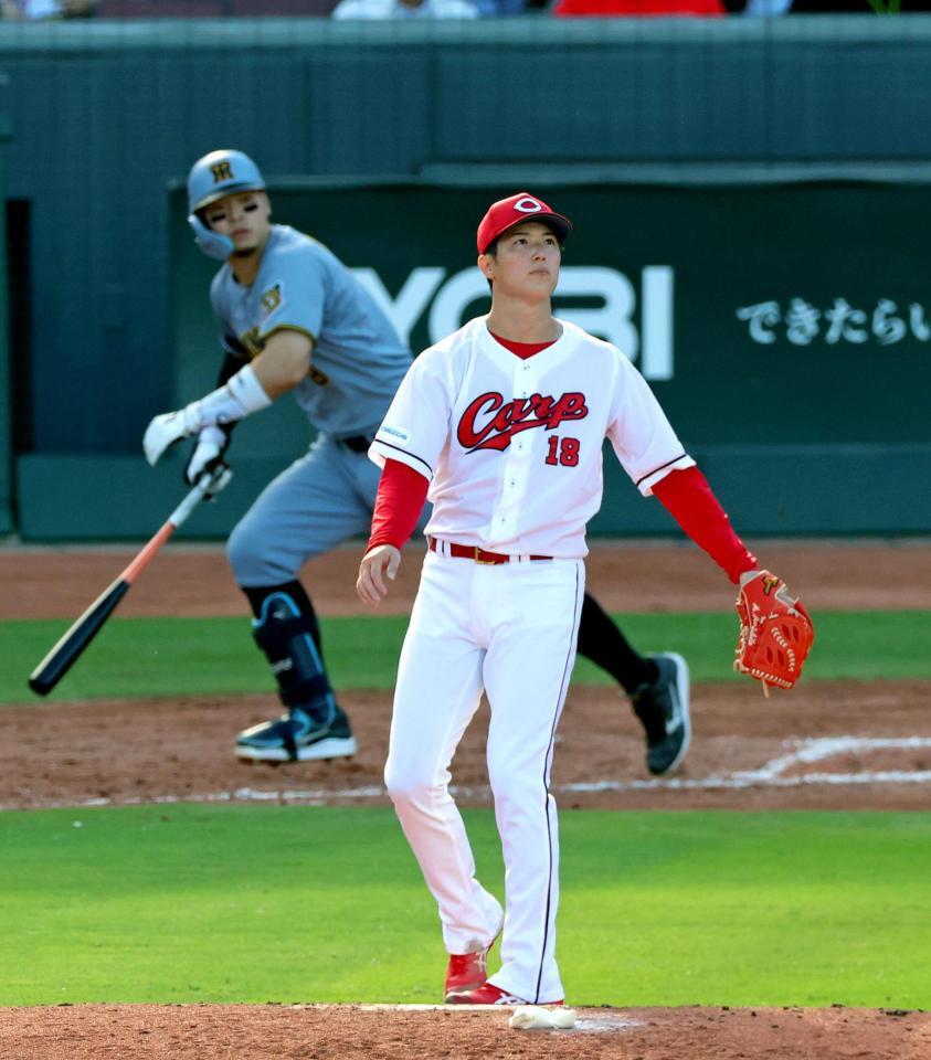 ５回、佐藤輝を左飛に打ち取る森下（撮影・立川洋一郎）